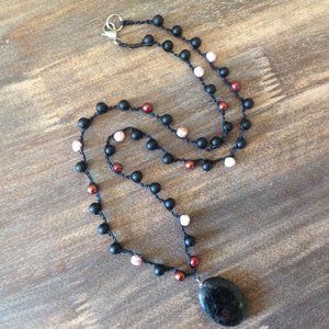 Onyx Pendant Crocheted Necklace